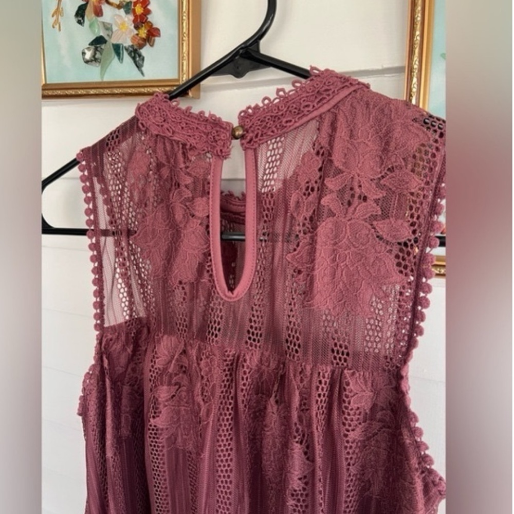 Lace Practical Magic Burgundy Maroon Sleeveless Brunch Modest Baby Doll Dress - Picture 8 of 13